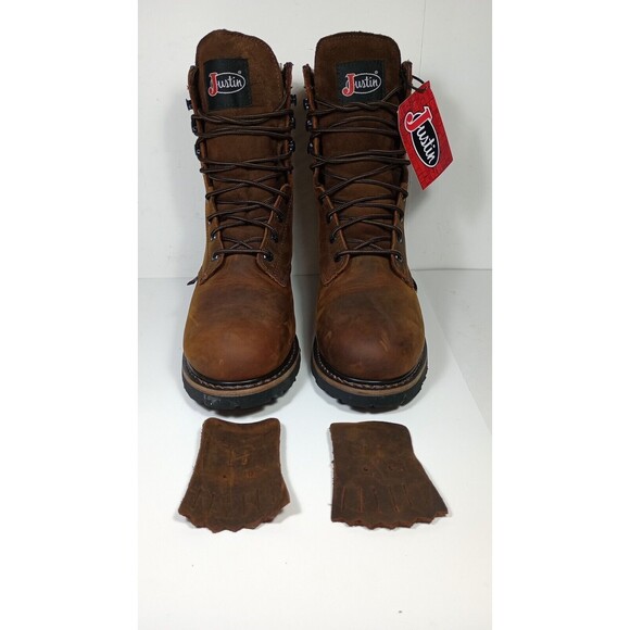 Justin Wyoming Waterproof Lace Up Safety Boot Men\'s 10D Brown Leather SE961 NEW main image 4